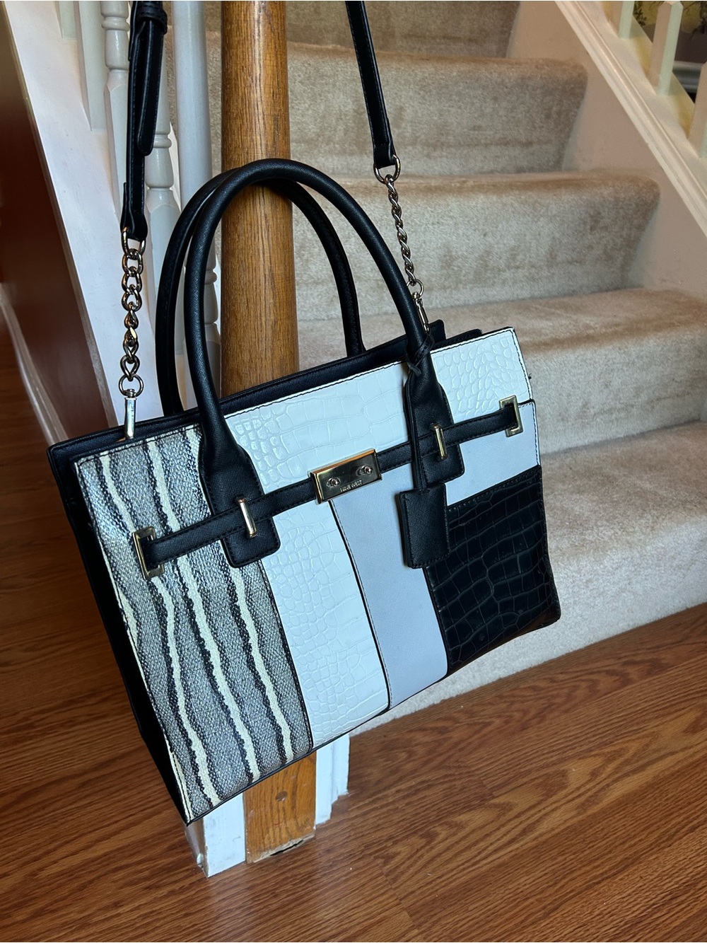 Nine West Black and White Colorblock Satchel
